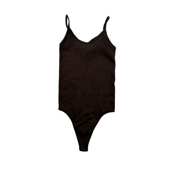 Sunday Best Brown Ribbed Seamless Bodysuit With Spaghetti Straps #6439 - Picture 1 of 7
